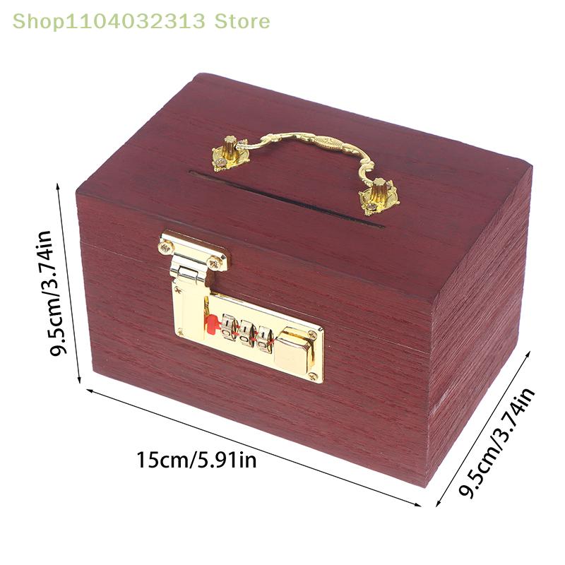1PC Wooden Box Password Lock Money Saving Coin Box Piggy Bank Organizer With Lock Treasure Box For Cards Dollars Cents Kids Gift