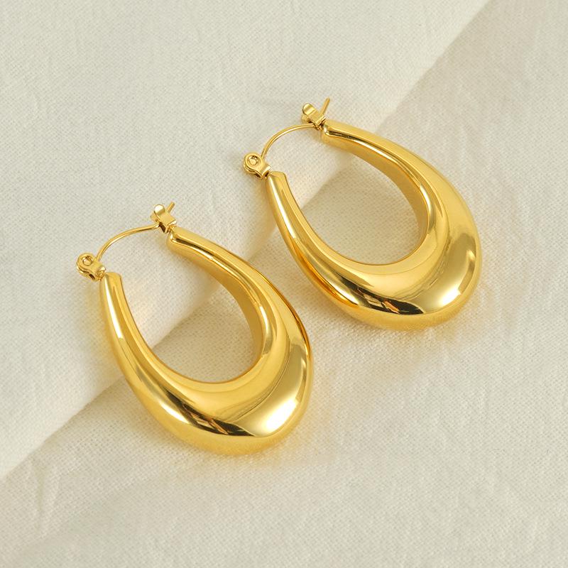 18K Gold Titanium Steel Minimalist Polished Earrings for Women - European, American & South American Fashion
