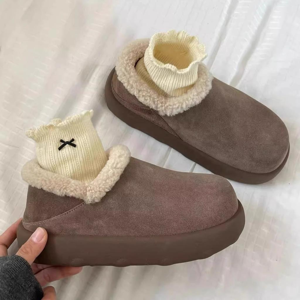 Wool Version~ Fur Integrated Snow Boots for Women, New Thick Soles In Winter, Heightened Two Women Wearing Large Potato Thickened Cotton Shoes