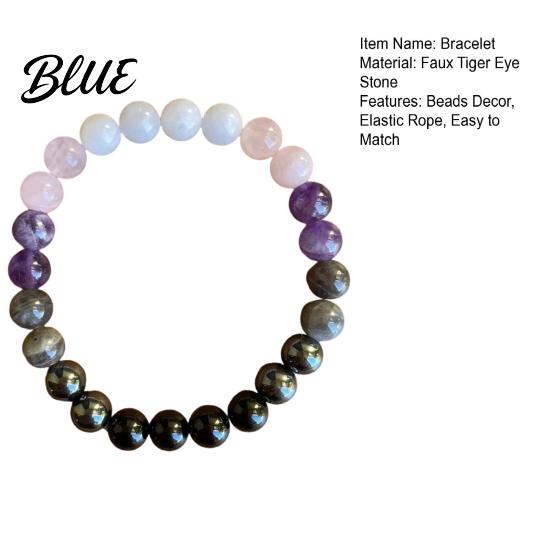 Wear-resistant Bracelet Women Elastic Rope Faux Tiger Eye Stone Non-fading