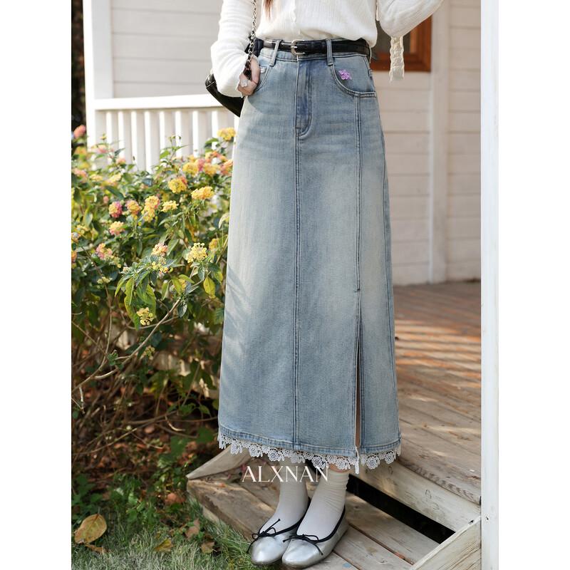 Deer Xiangnan Women s Light Blue Lace A-Line Midi Skirt S