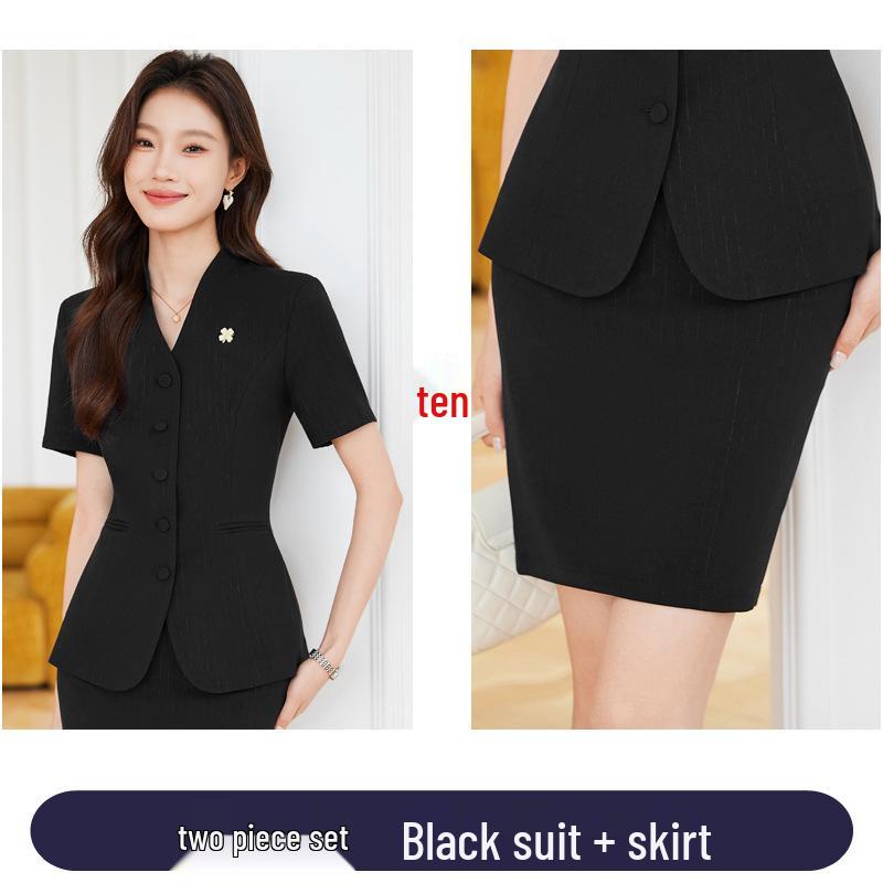 Women's Summer Short-Sleeved Suit Skirt Set - Professional Beautician and Salon Reception Workwear
