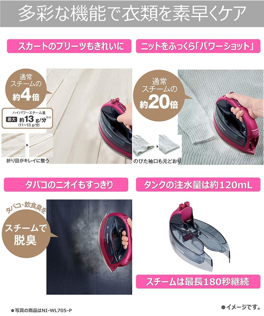 Panasonic Cordless Steam W Head Iron Pink NI-WL405-P