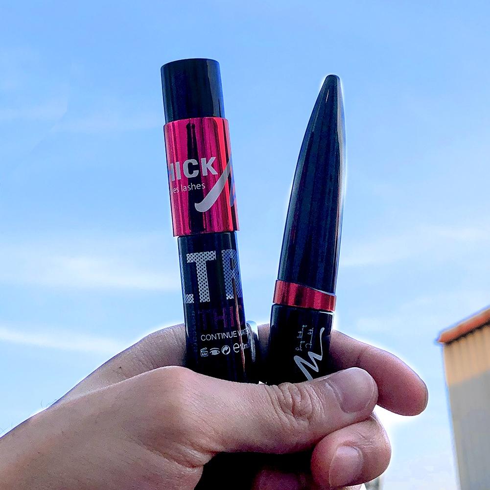 GECOMO Silk Extensions Fiber Mascara Set Double Tube Waterproof Thick Long Lasting Non Smudge Fiber Lengthening