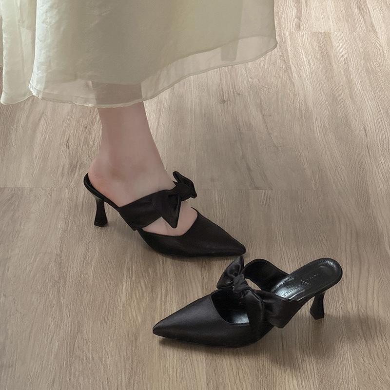 Summer New Bag Head Half Slippers Women's Shoes Outside Wear Temperament Pointed High Heels Daily Commute
