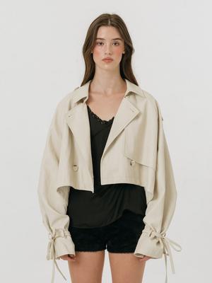 MOIFAIRE Leather Strap Trench Jacket / Ivory