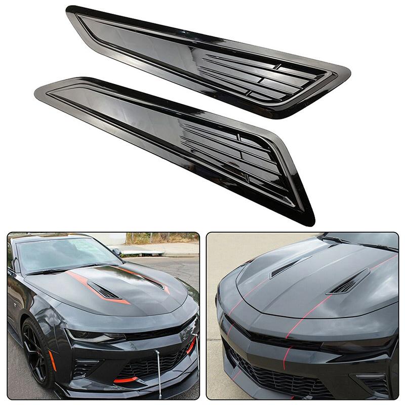 2 Pièces Noir Brillant ABS Cache-Ouïes d'Aération de Capot Avant Décoration d'Air de Capot Autocollant Accessoires de Style de Voiture pour Chevrolet Camaro 2016-2023