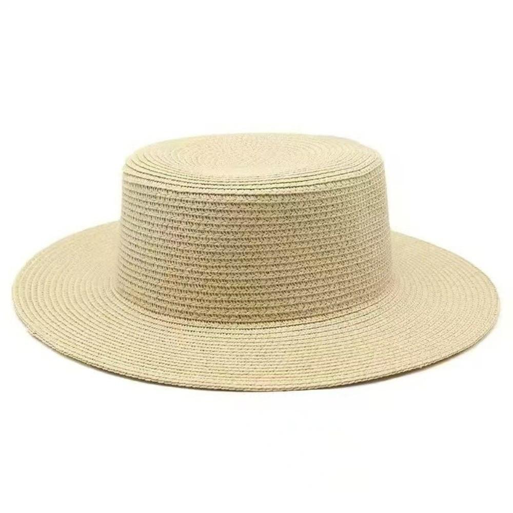Fashionable Wide Brim Straw Hat Flat Top Breathable Beach Sun Hat Handwoven Straw Sunscreen Hat Beach Vacation