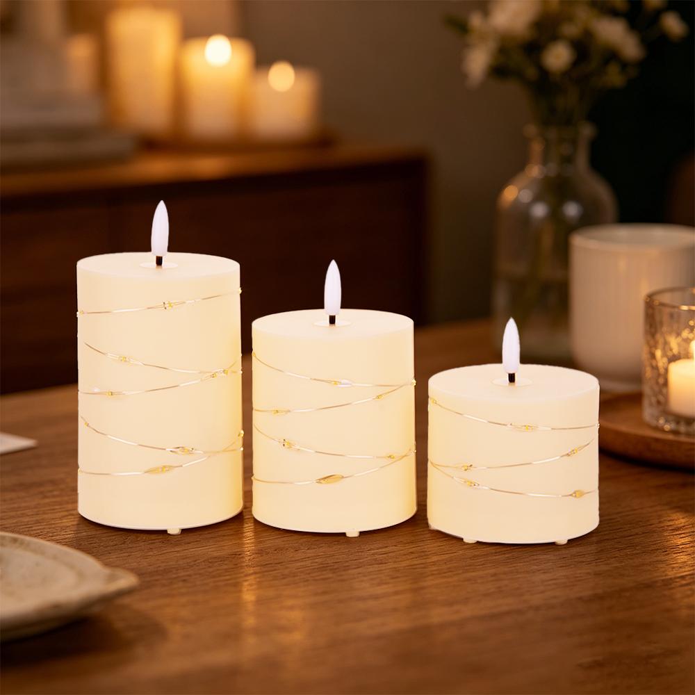 LED Flameless Candles with Fairy Lights Set
