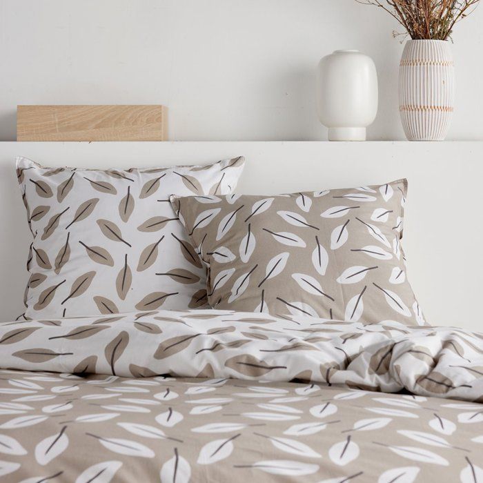 Bedding Set - 140 X 200 Cm - Beige Floral Printed Cotton with Leaf Pattern - TODAY SUNSHINE