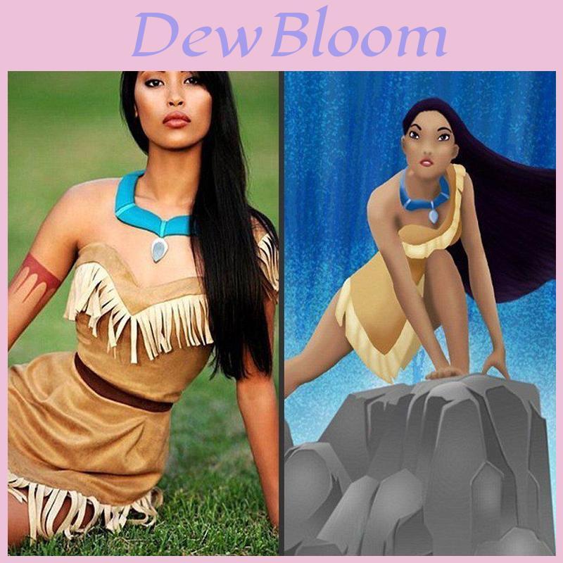 Costume d'Indienne Pocahontas de Princesse pour Filles Robe d'Halloween pour Femmes avec Accessoires