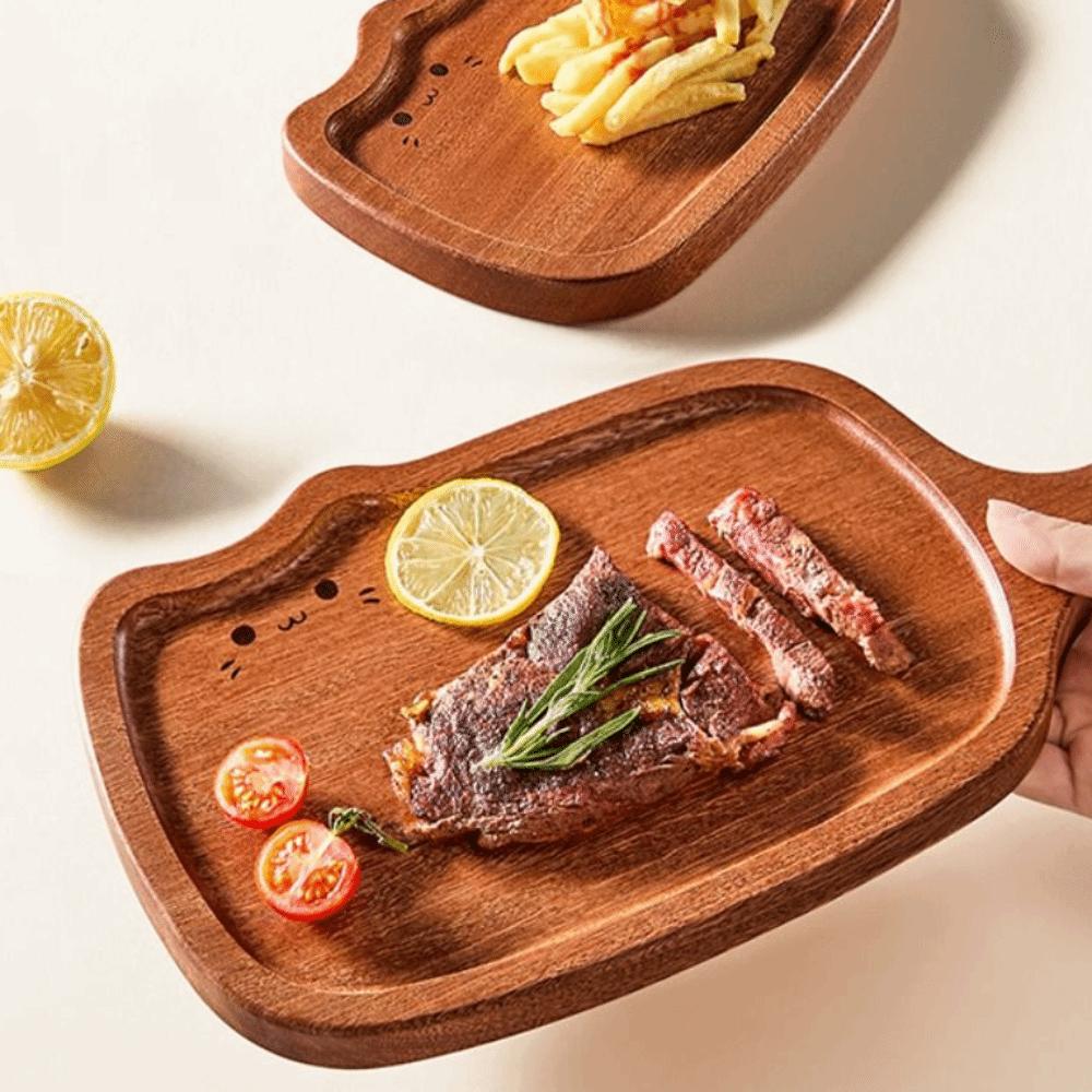 Solid Wood Ebony Wood Cutting Board Thickened Kitty Shape Steak Tray Fruit Chopping Board Kitchen