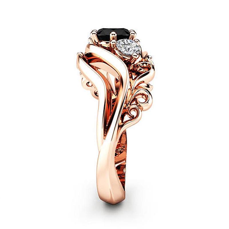 Huitan Luxury Rose Gold Color Flower Ring Zircon Inlaid Accessories Female Engagement Wedding Jewelry Ring For Dropshipping