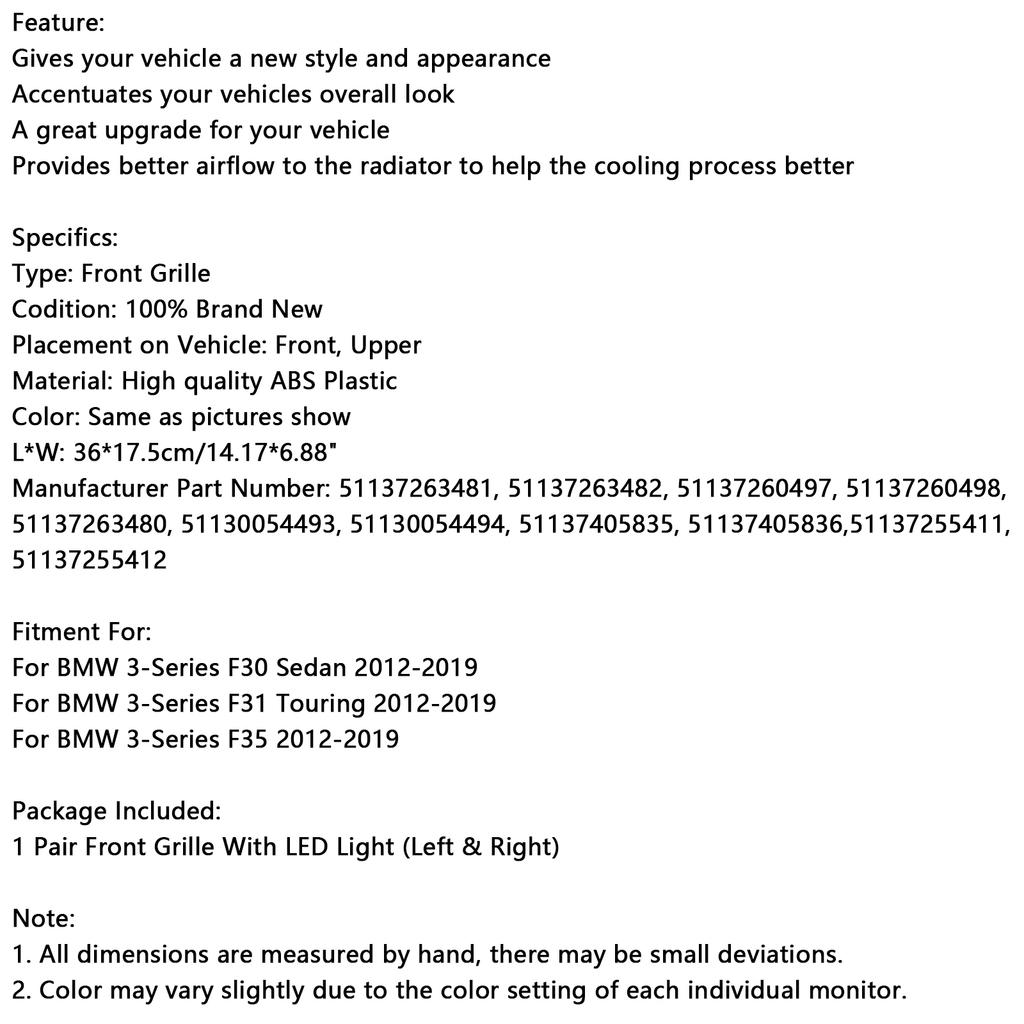 Glänzende Schwarze Frontniere Grill Passend für BMW 3er F30 F31 F35 2012-2019