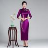 Spring Chinese Style Acetate Satin Embroidered Long Cheongsam for Mother of the Bride/Groom