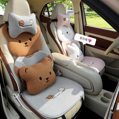 Cartoon Car Seat Cushion - Universal, Breathable Cotton Linen, Four Seasons Rear Seat Cover