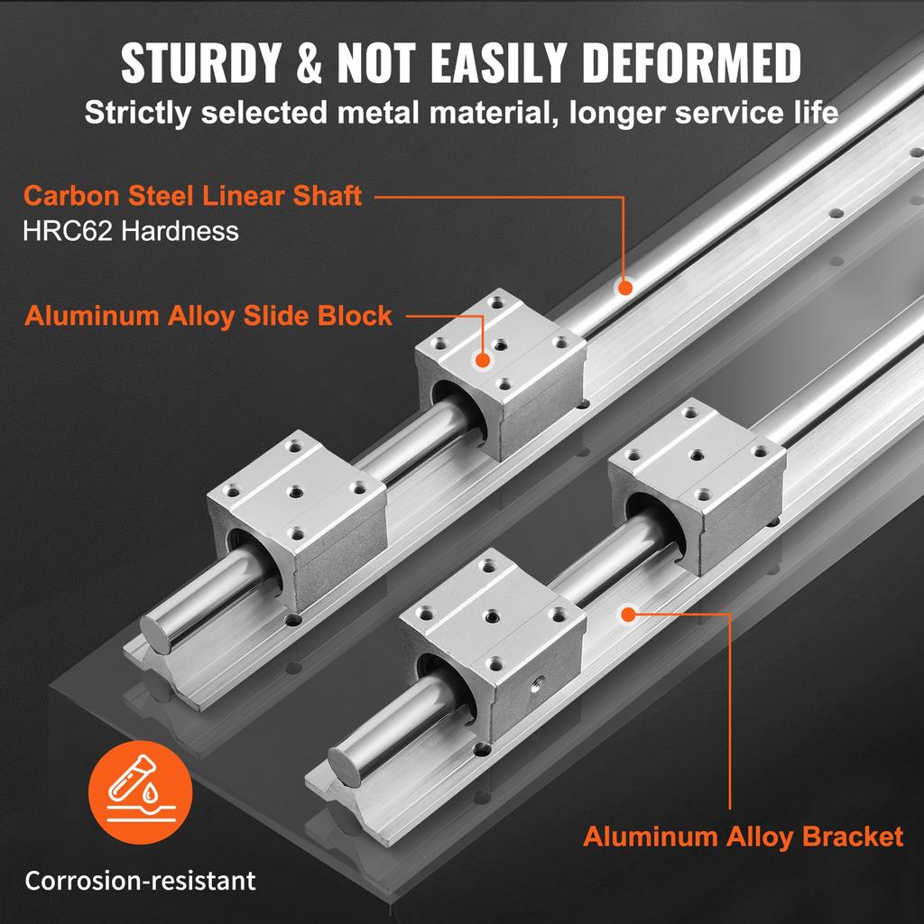 VEVOR Linear Guide Rail Set, SBR20 1500mm, 2 PCS 59 in/1500 mm SBR20 Guide Rails and 4 PCS SBR20UU Slide Blocks