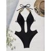 Costume da bagno intero sexy da donna con scollo all'americana, schiena scoperta con catena dorata, cut-out, push-up, monokini, costume da bagno per vacanze al mare