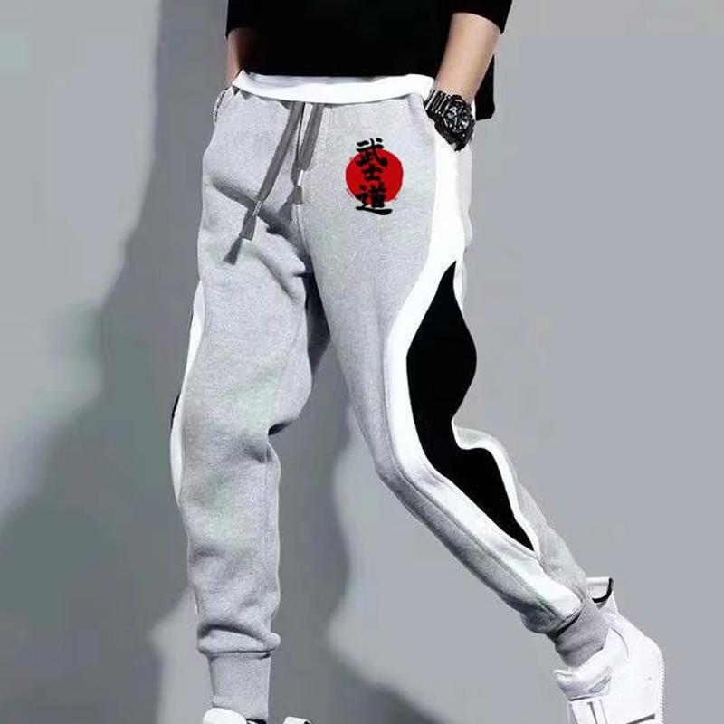 

Мужские спортивные штаны с принтом «Дух самурая», для улицы, фитнеса, бега, пэчворк, флисовые тренировочные штаны, мужские повседневные штаны 4XL серый