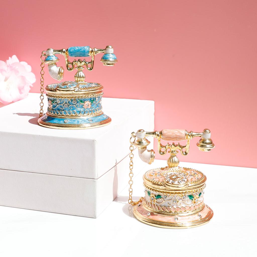 Vintage Telephone Jewelry Box Home Decor Wedding Ring Holder Ornament Storage Case