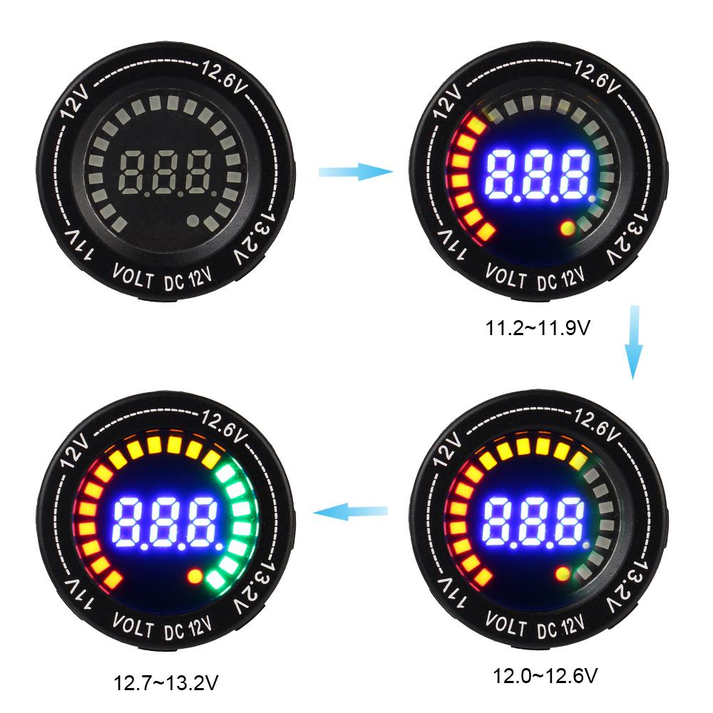 Auto Parts Voltmeter For Motorcycle Car Boat Aluminum Alloy DC 12V Digital Display Colorful Screen LED