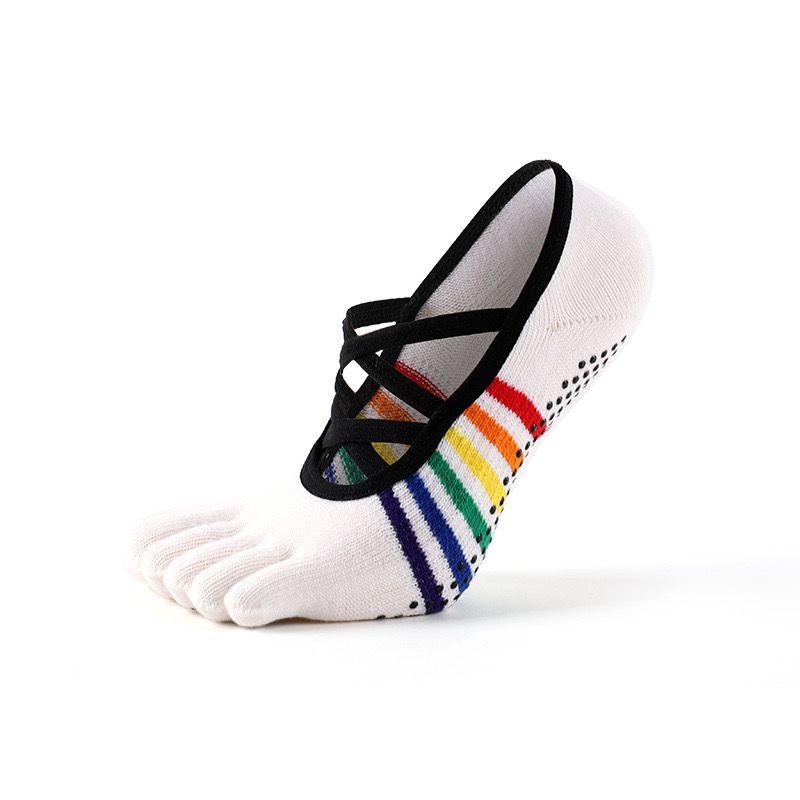 

Meikan Instep Showing Rainbow Cross Belt Yoga Socks White