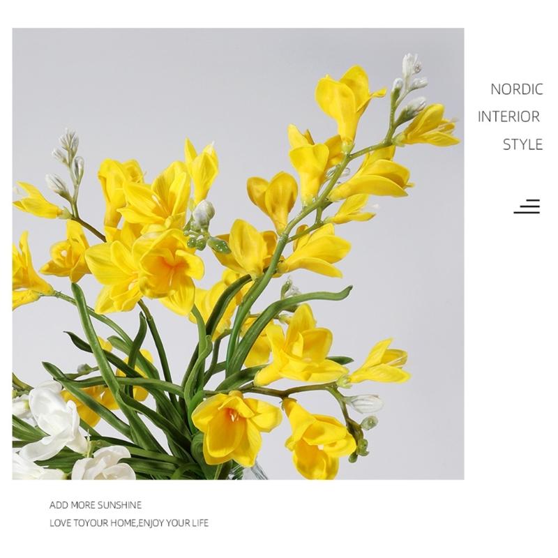 Realistic Simulation PU Freesia Flower With Bendable Iron Wire Stems Artificial Flower for Wedding Party Decoration