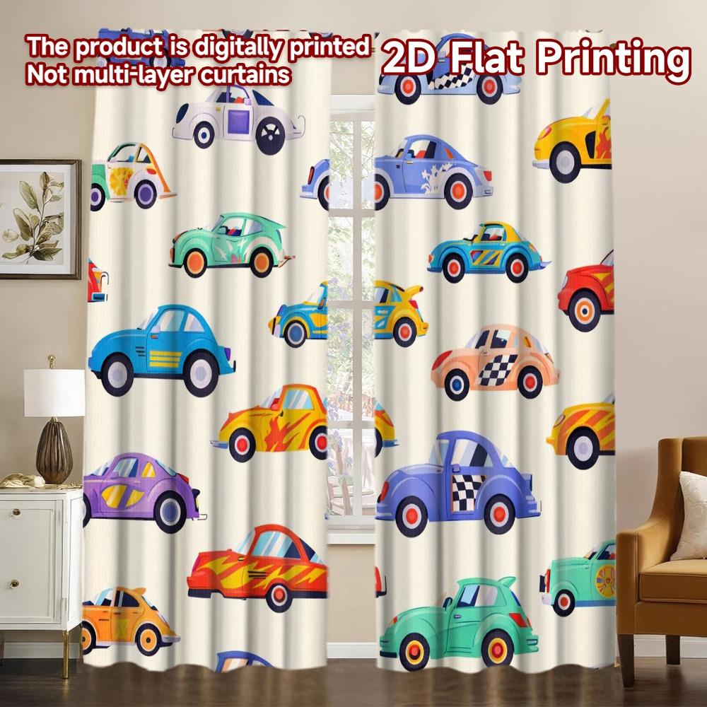 2D FLAT PRINTING 2pcs Curta (Without Rod) Colorful Cartoon Cars(1) Popular Curta&Window Treatment Versatile Fabric
