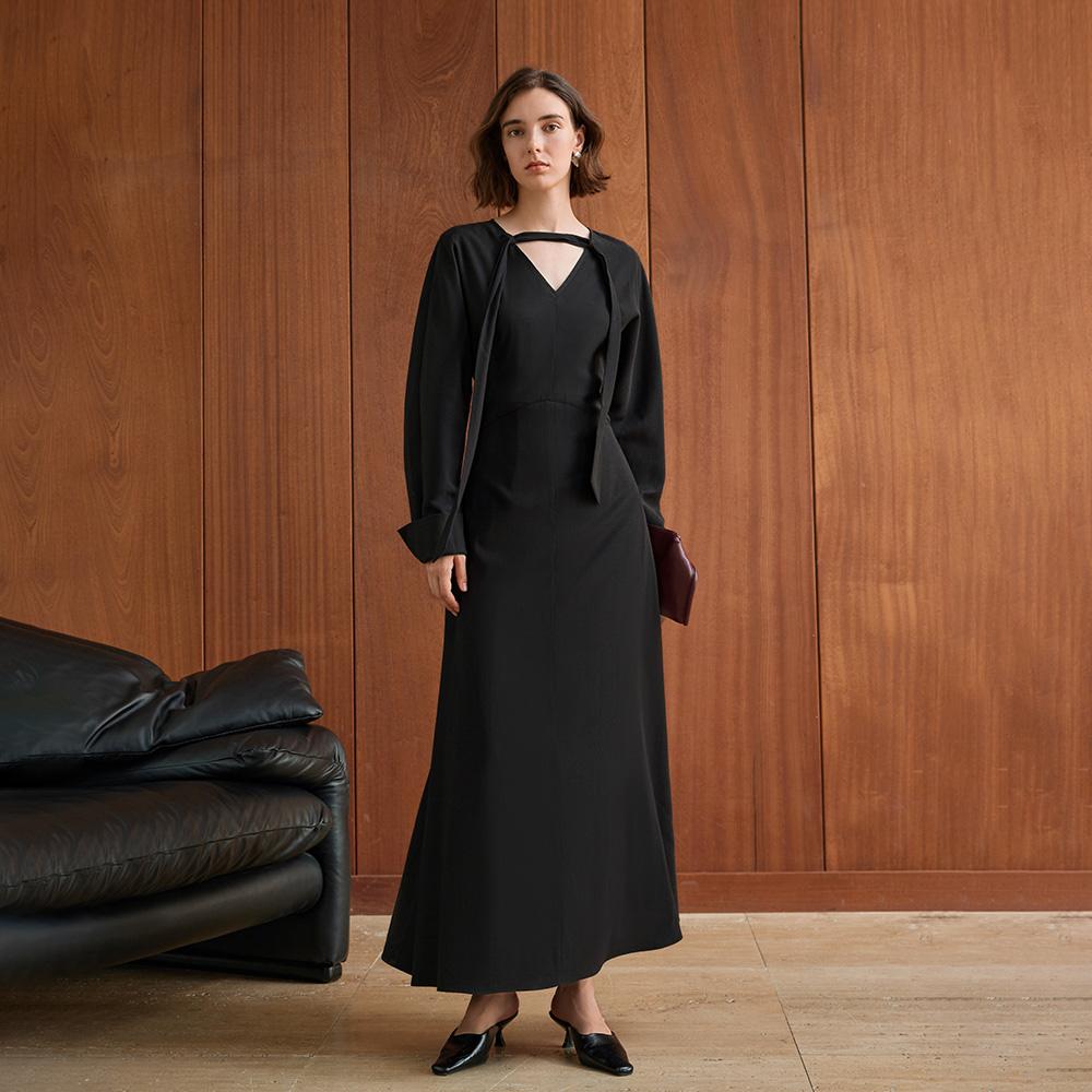Waiwaiaiem Yy_Elegant V-Neck Tie Dress