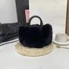 Handheld Fluffy Pumpkin Pleated Cloud Crossbody Bag - Faux Rabbit Fur Plush