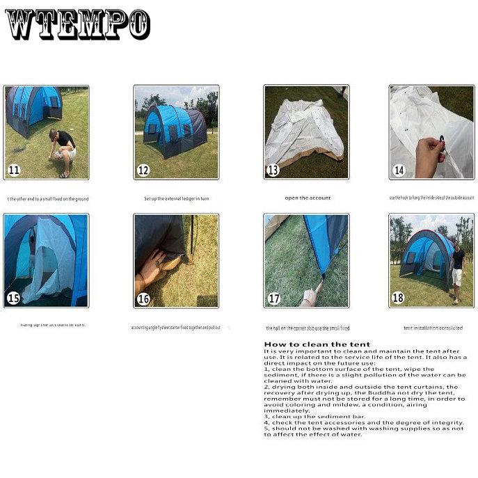 WTEMPO 5-8 Personen Großes Campingzelt Wasserdichtes Tunnelzelt aus Fiberglas im Segeltuch Doppellagig Atmungsaktives Anti-Mücken-Zelt Zwei Räume und ein Hallenzelt