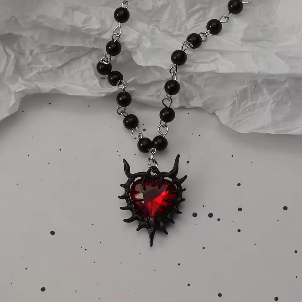 Gotische Vleermuis Kruis Donker Hanger Ketting Set, Y2K Gepersonaliseerde Doorn Liefde Zwarte Kraal Gestapelde Ketting Set, Geschikt als Halloween G