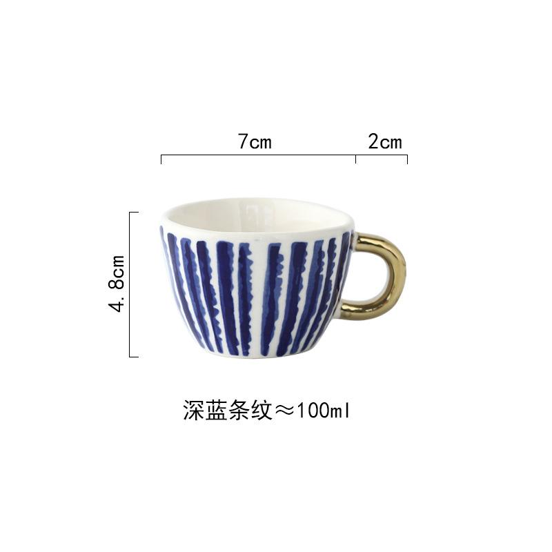 Malý keramický espresso hrnek, americký ručně malovaný geometrický nepravidelný kávový hrnek se zlatou rukojetí, hrnek na mléčný čaj, bytové doplňky