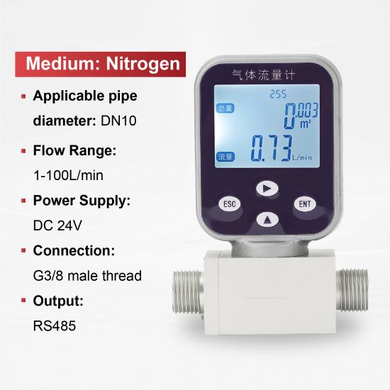 MEMS Thermal Gas Flow Meter G3/8 Male DN10 Mass Flow Sensor for Air Oxygen Nitrogen Argon Methane RS485 Output