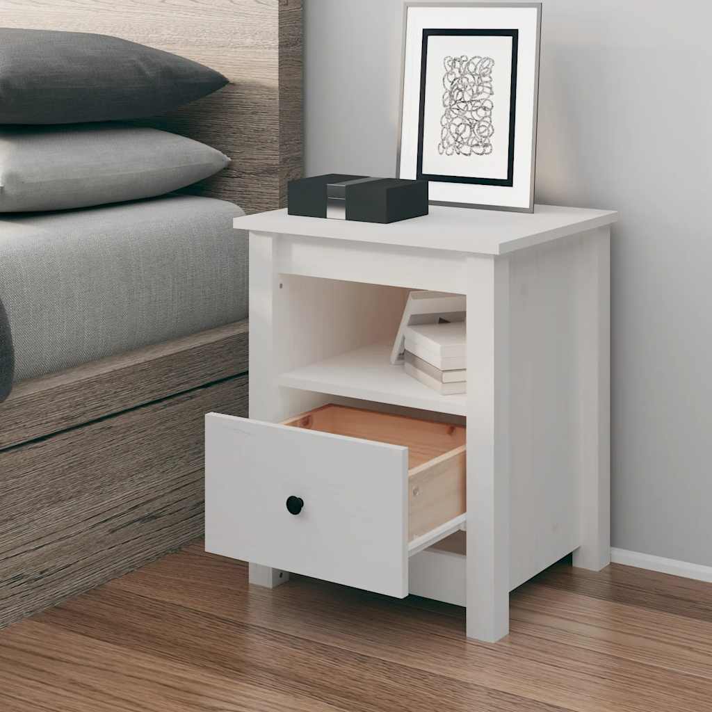 Vidaxl Bedside Table, White, 40X35X49 Cm, Solid Pine Wood