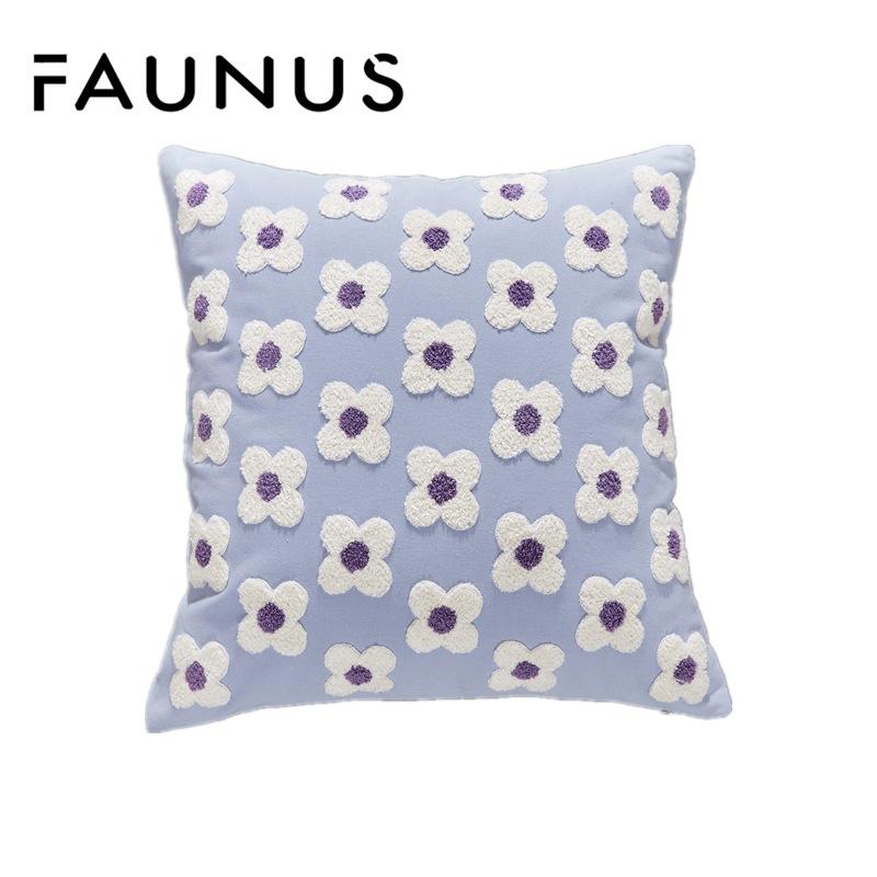 45X45cm Daisy Embroidery Throw Pillow Covers Square Rural Plant Sofa Pillow Cases Stamping Waist Cushion Cover Home Bed Decor