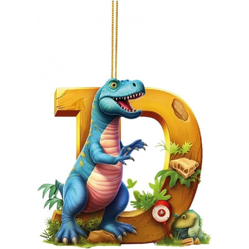 1ks vánoční dinosauří ozdoby 26 písmen kreslený přívěsek 2D plochý akrylový materiál dinosauří figurky závěsná vánoční párty dekorace, ideální pro domácnost