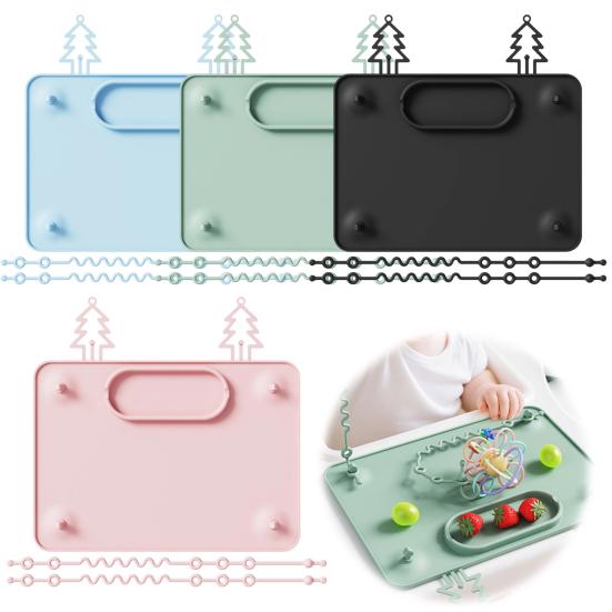 Multi-functional Activity Pad Silicone Baby Placemat with Suction Cup, Toddlers Eating Food Mat Mats Anti-fall Rope, Foldable for Kids Non Slip Table