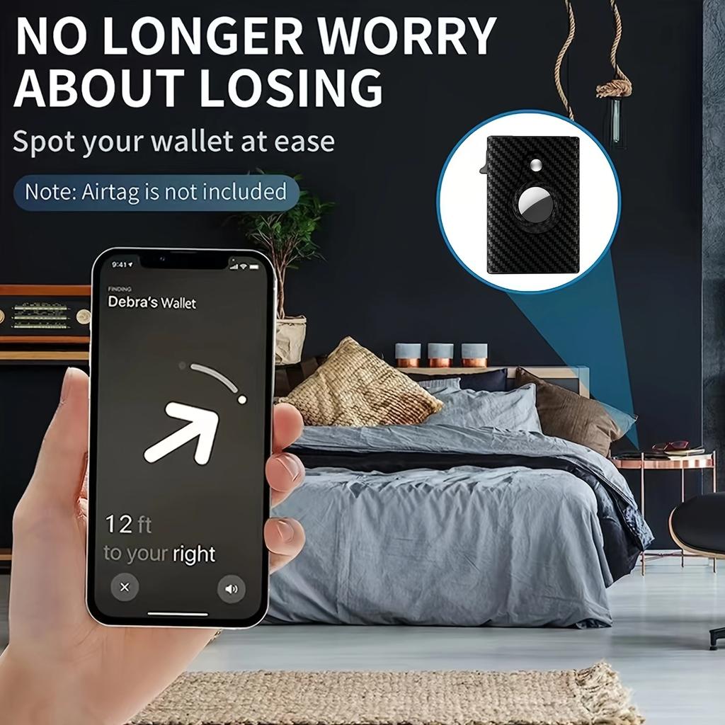 RFID Carbon Fiber Magnetic Wallet Men's Card Holder Slim Wallet Leather Wallet For Apple Air Tag Wallet - The Ideal Gift for Men