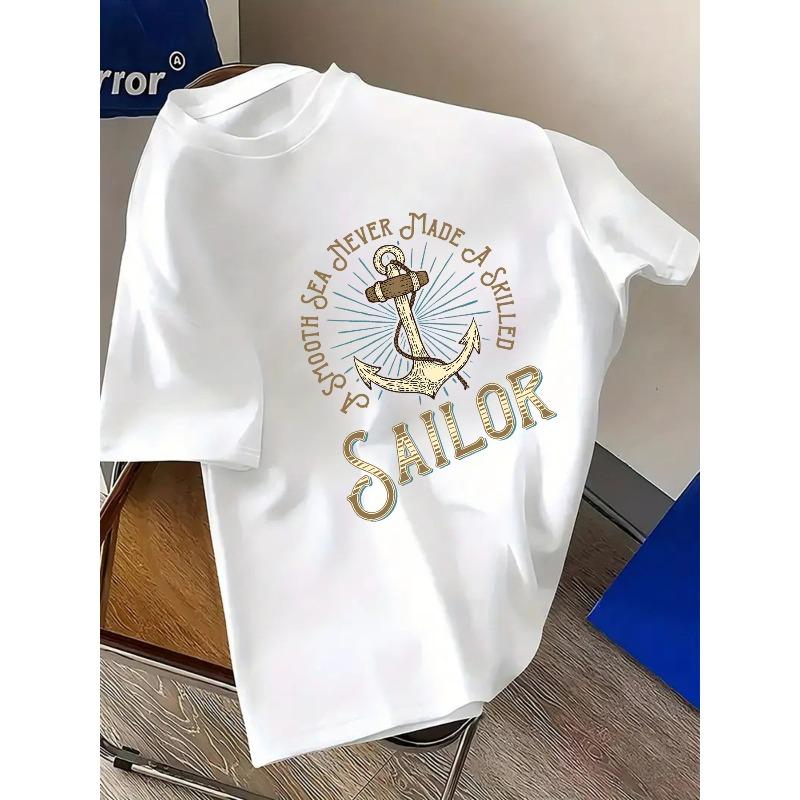 European Sizes Men'S T-Shirts Haiyong Never Makes Skilled Sailors Print Round Neck Short-Sleeved T-Shirt Comfortable Casual Short-Sleeved T-Shirt
