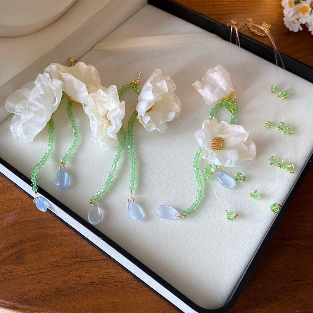 Handmade Resin Flower Necklace Korean Style Tassel Earrings Sweet Beaded Dangle Earring  Vacation