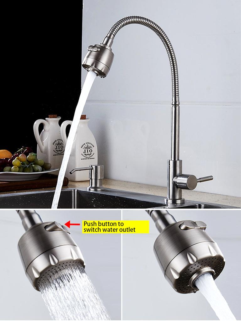 Stainless Steel SUS304 Flexible 360 Swivel Spout Single Lever Cold Tap Kitchen Faucet