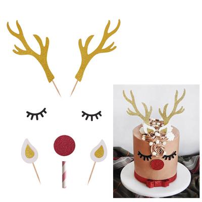 Reindeer Antlers Cake Topper Eyes Nose Christmas Cake Decorations Xmas Gift
