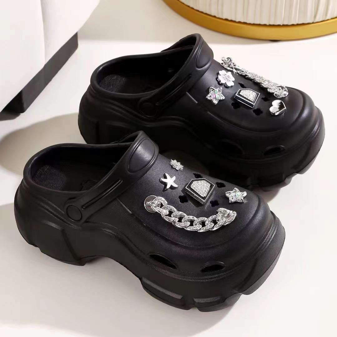 

туфли на толстой подошве с отверстиями для увеличения роста для женщин, новые модные аксессуары, модные сандалии, а также пляжные сумки и полутапочки для женщин 41 чёрный