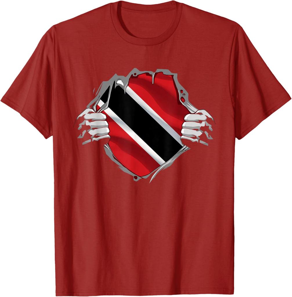 Trinidad Flag Ripped Shirt Trini Roots Men's Graphic Print Cotton Short Sleeve Casual T-Shirt