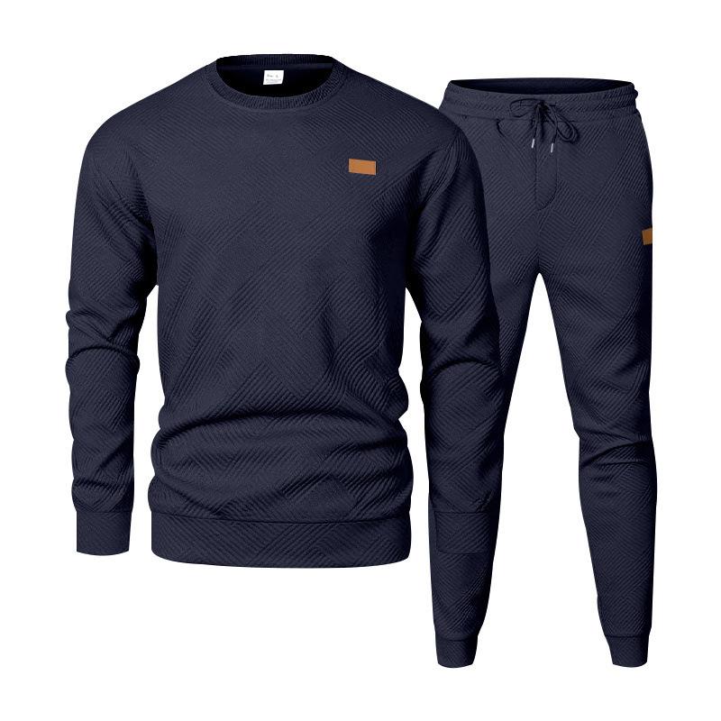 

American Outdoor Casual Sports Men s Simple Commuting Loose Textured Round Neck Sweatshirt Suit S темно-синього кольору