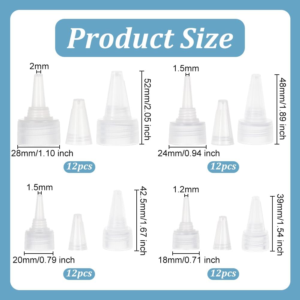 OLYCRAFT 48Pcs Squeeze Bottle Caps 18/20/24/28mm White Squeeze Bottle Cap Replacement Plastic Bottle Squeeze Heads Plastic Twist Bottle Caps for