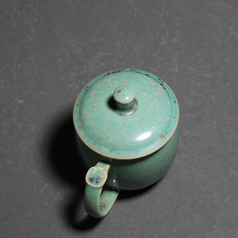 200ml Green Glaze Kiln Change Ceramic Mug with Lid Water Cup Coffee Cup