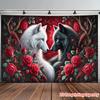 2D Gothic Wolf Couple Red Rose Tapestry Floral Wall Art Background Cloth