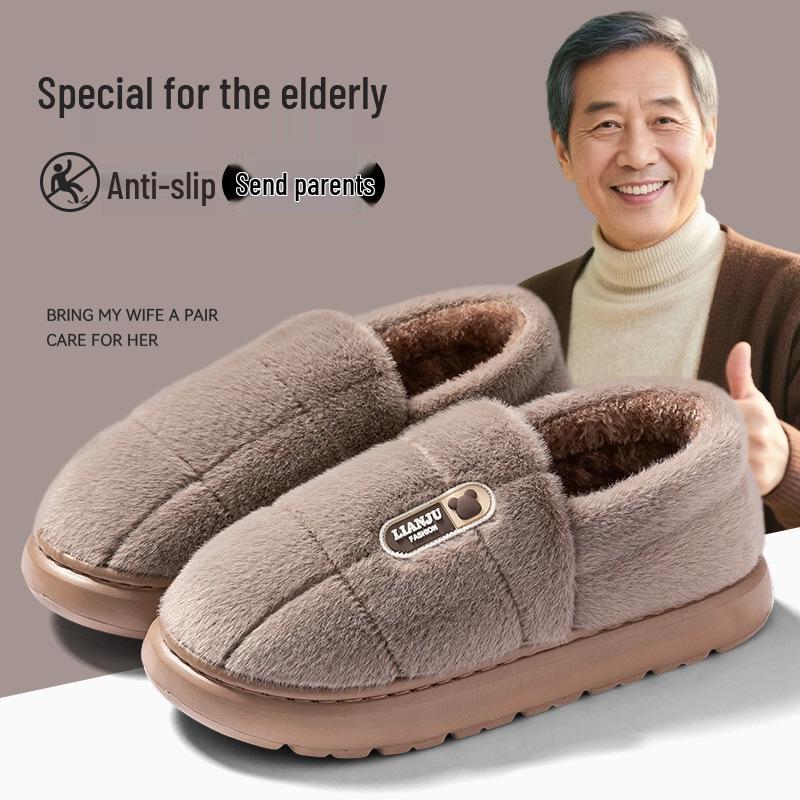 2025 Plus Size Non-slip Plush Wool Slippers for Elderly: Cozy Cotton Indoor Footwear for Autumn and Winter